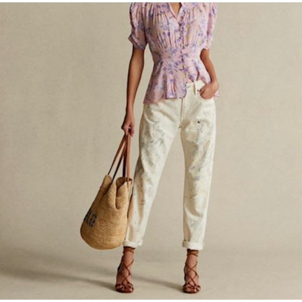 Polo Ralph‎ Lauren Avery Boyfriend Jeans Paint Splatter White Denim Sz 31